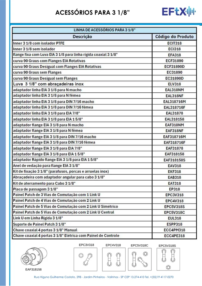 Acessórios para linha rígida EIA 3 1/8 polegadas