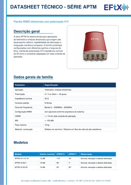 Antena painel MIMO da família APTM Banda C